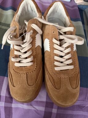Dolce Vita Tan Suede Sneakers with White Accent